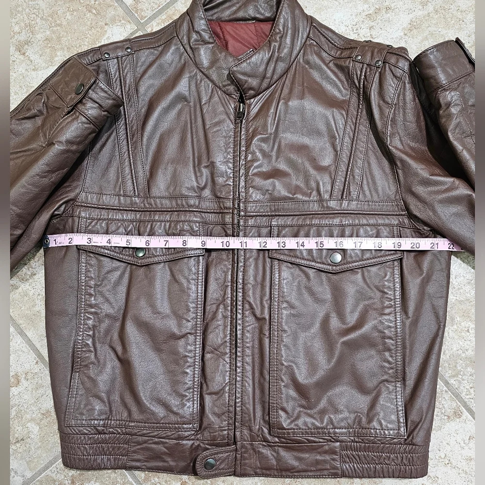 American Male Mens Size M Brown Leather Jacket Vintage 80s Moto Aviator Archival - Picture 8 of 9